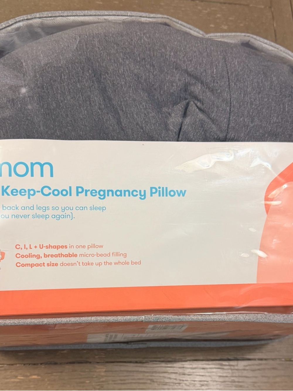 Frida Mom Sleep Pillow - Cooling Pregnancy Support (Gray/Orange)
